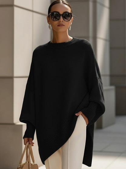 Jennifer | Women's Oversized Draped Asymmetric Knit Sweater