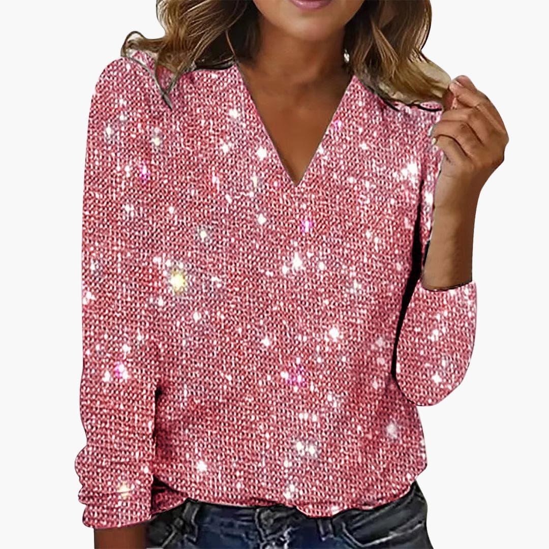 Seraphina | Women's Glitter V-Neck Sparkle Long Sleeve Top