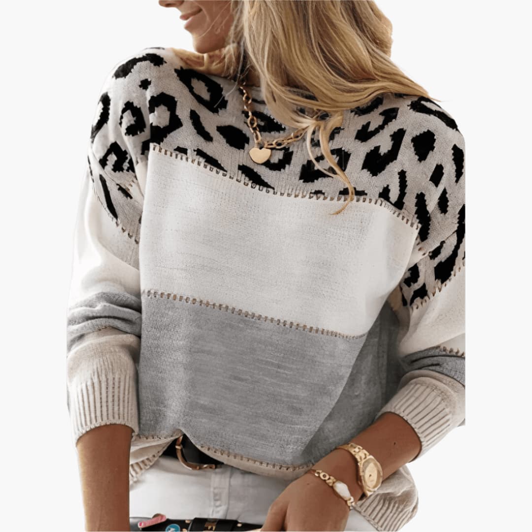 Sierra | Women's Leopard Color Block Long Sleeve Sweater