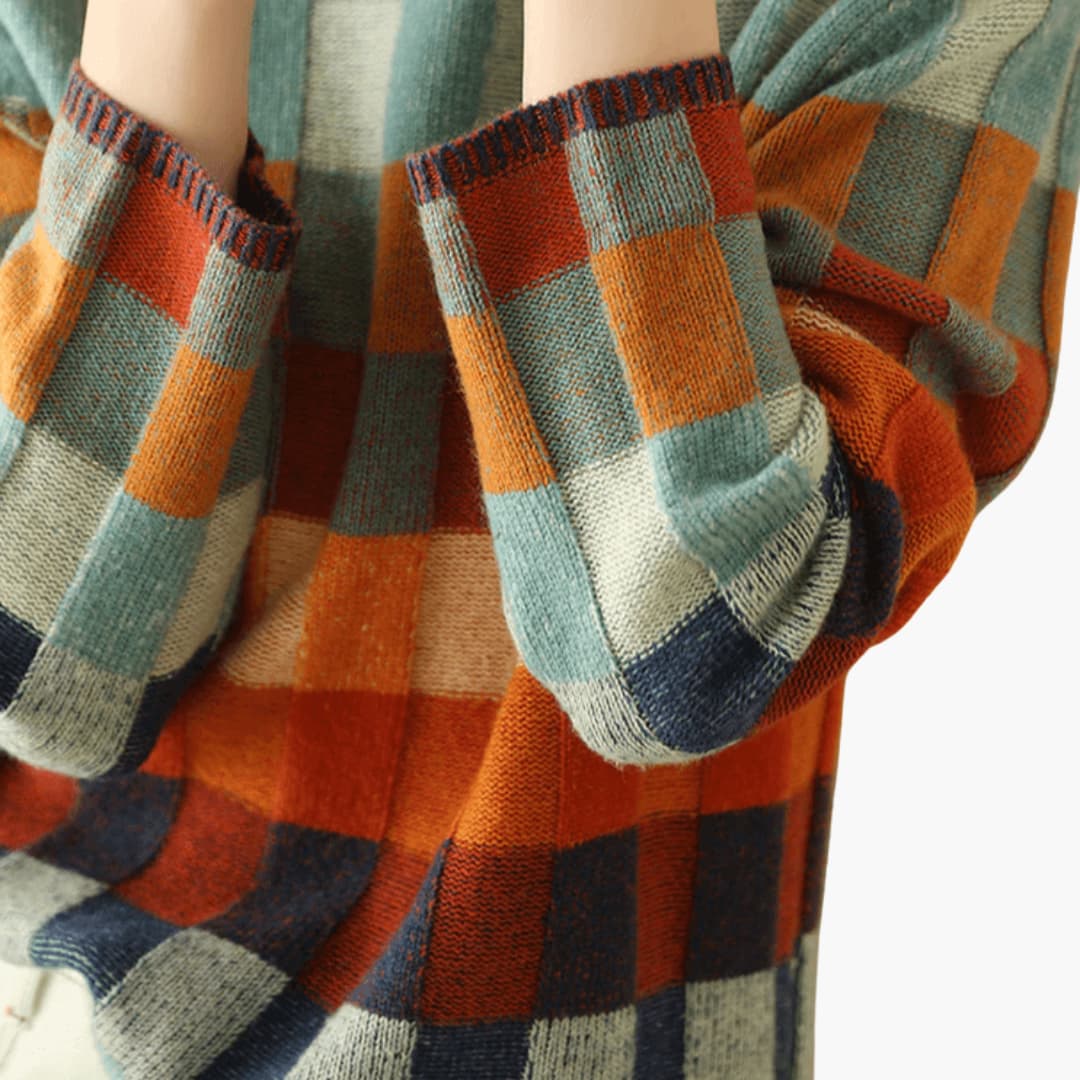 Marlowe | Women's Patchwork Turtleneck Relaxed Knit Sweater