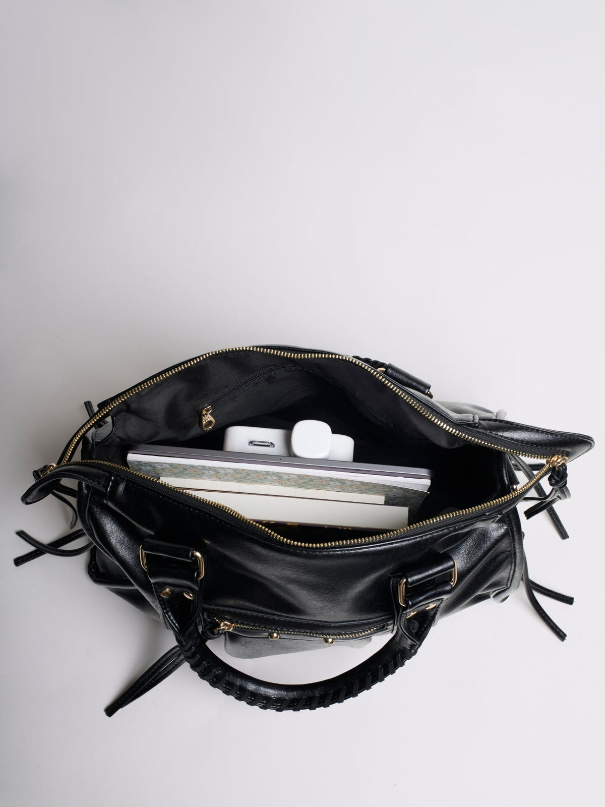 Halden | Women's Structured Bowler Studded Buckle Zip Pocket Handbag