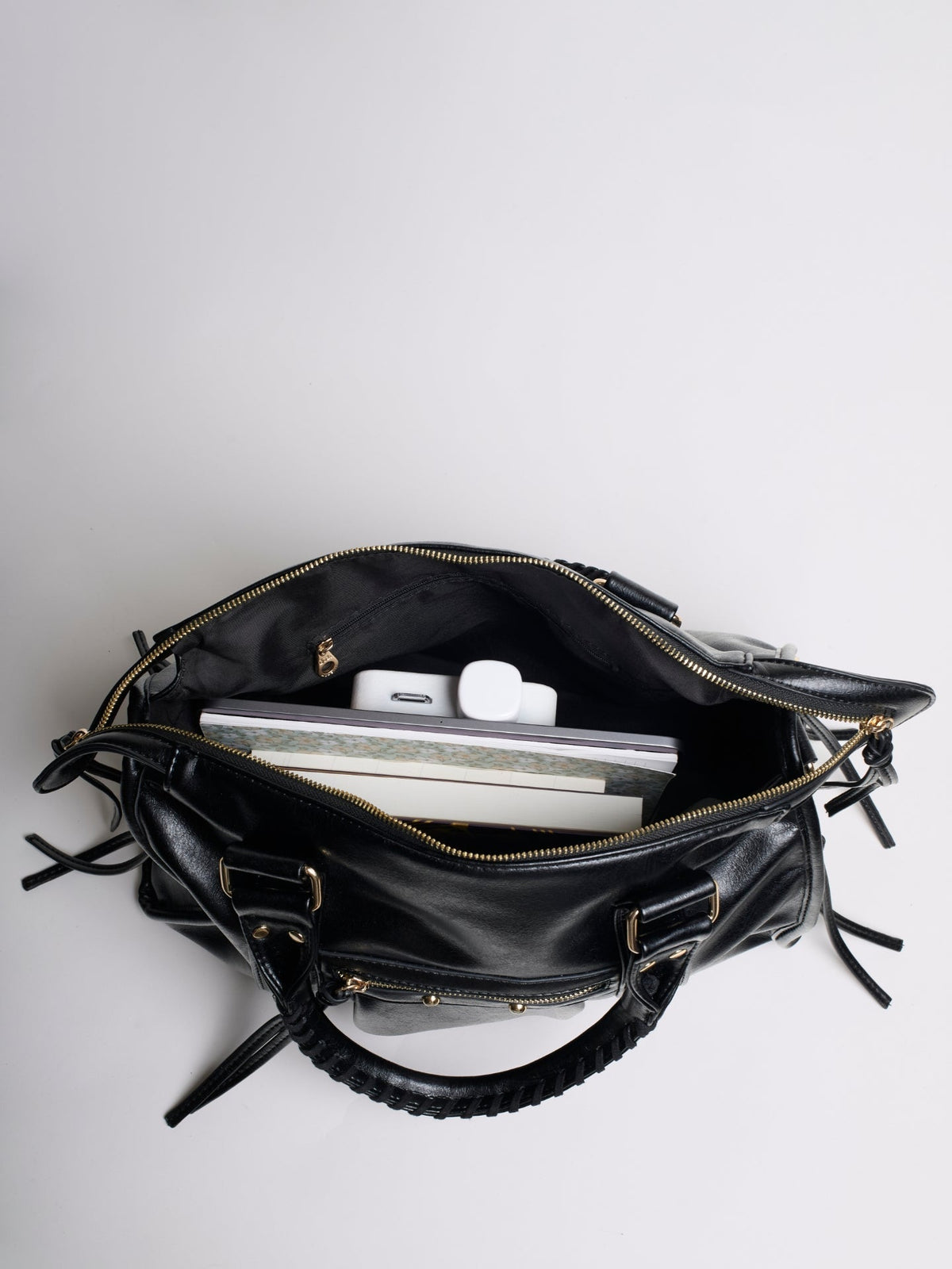 Halden | Women's Structured Bowler Studded Buckle Zip Pocket Handbag