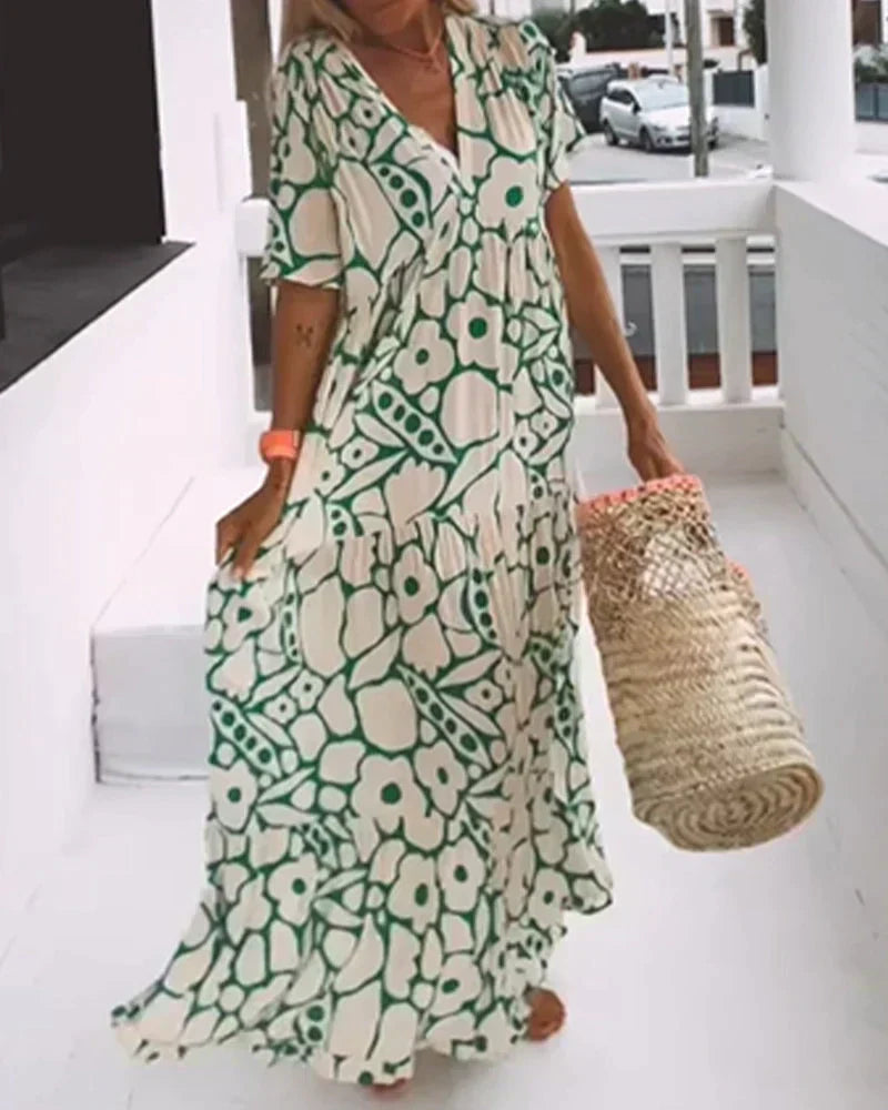 Daisy | Floral V Neck Flutter Sleeve Boho Maxi Summer Dress