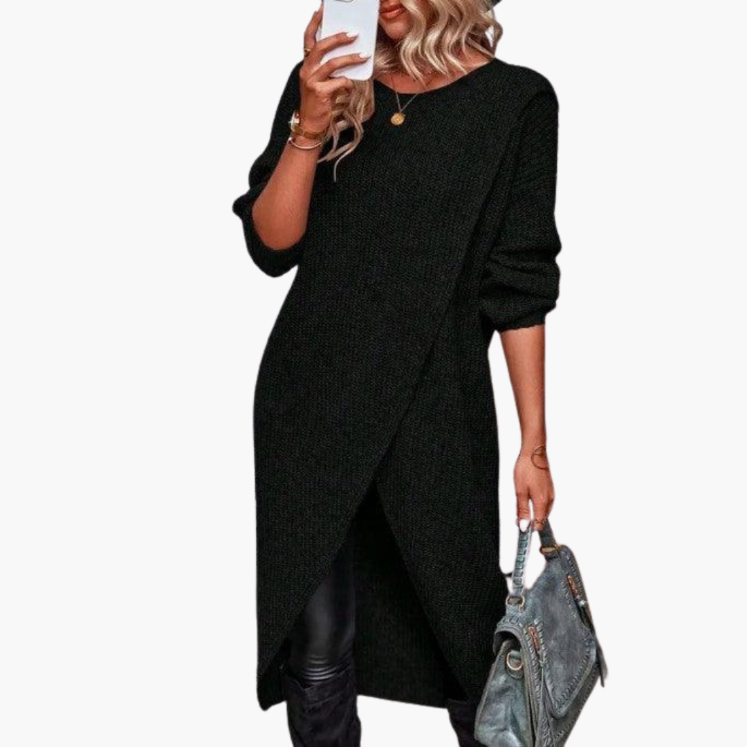 Marlowe | Women's Ribbed Knit Wrap Front Long Sleeve Sweater Dress