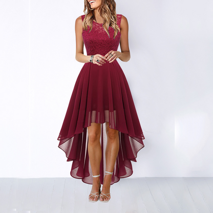 Kaitlyn | Lace Bodice Scoop Neck High Low Chiffon Elegant Wedding Guest Dress