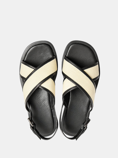 Sienna | Flat Sandals Crossover Canvas Leather Slingback