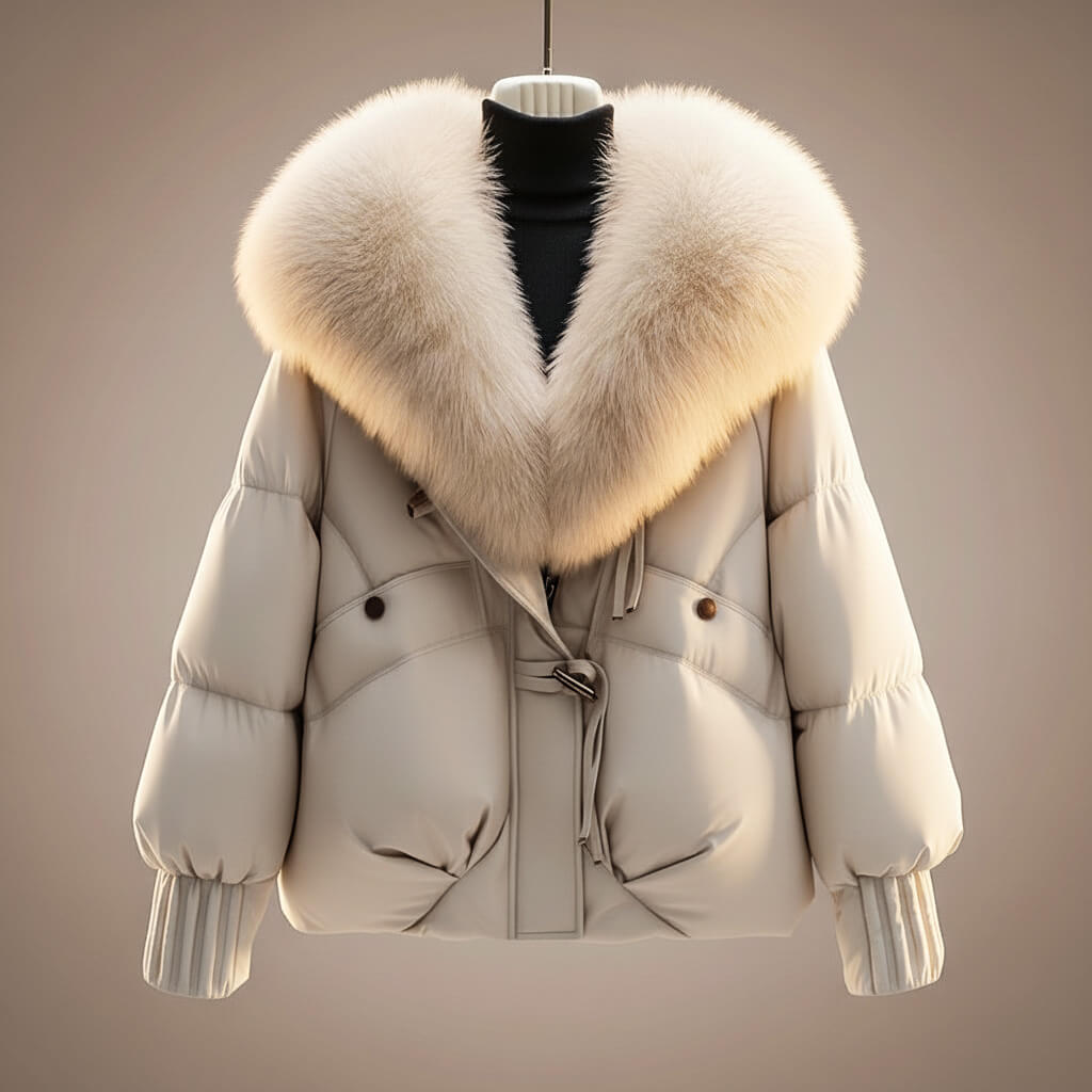Wrenith | Women's Glossy Puffer Faux Fur Collar Down Jacket