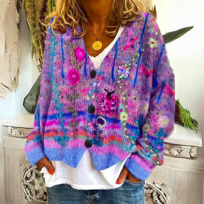 Marlowette | Women's Bohemian Floral Embroidered Knit Cardigan
