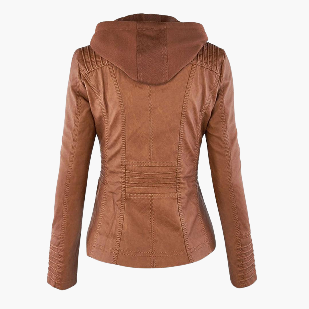 Harlow | Women's Hooded Faux Leather Zip-Up Moto Jacket