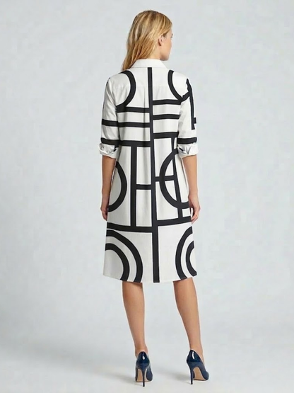 Blair | Geometric Print Button Front Shirt Midi Dress