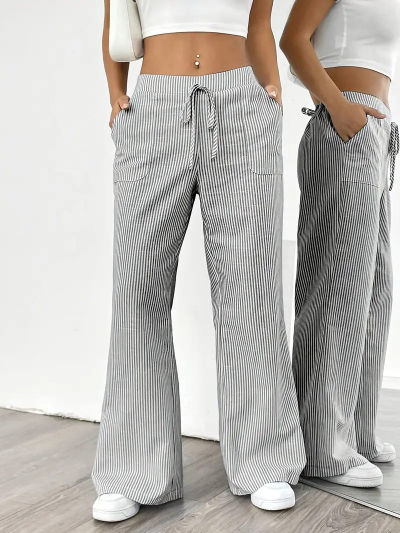 Marbella | Women's Wide Leg Striped Drawstring Beach Pants