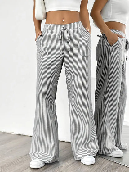 Marbella | Women's Wide Leg Striped Drawstring Beach Pants