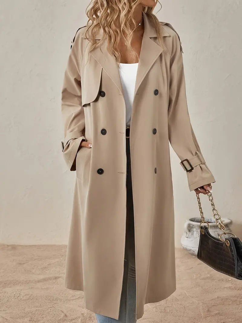 Marlowick | Women's Long Double-Breasted Belted-Cuff Trench Coat