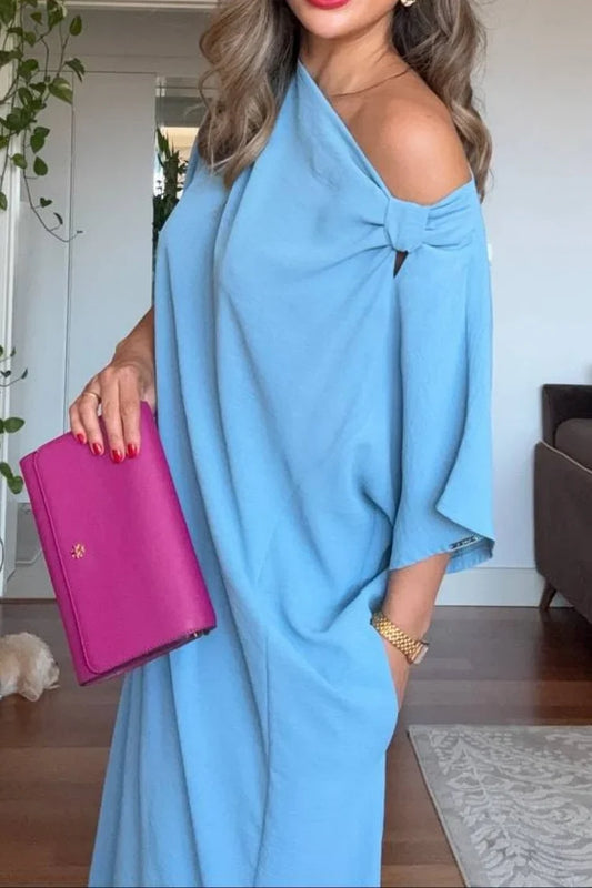 Marisol | Women's Asymmetric One-Shoulder Bow Detail Maxi Dress