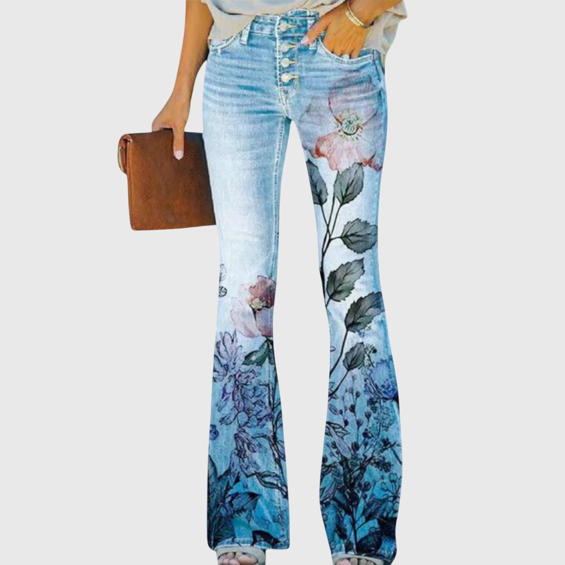 Marigold | Women's High-Waisted Floral Print Flare Denim Jeans