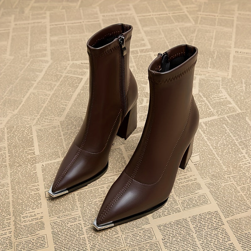 Vionora | Women's Pointed-Toe Chunky Heel Ankle Boot