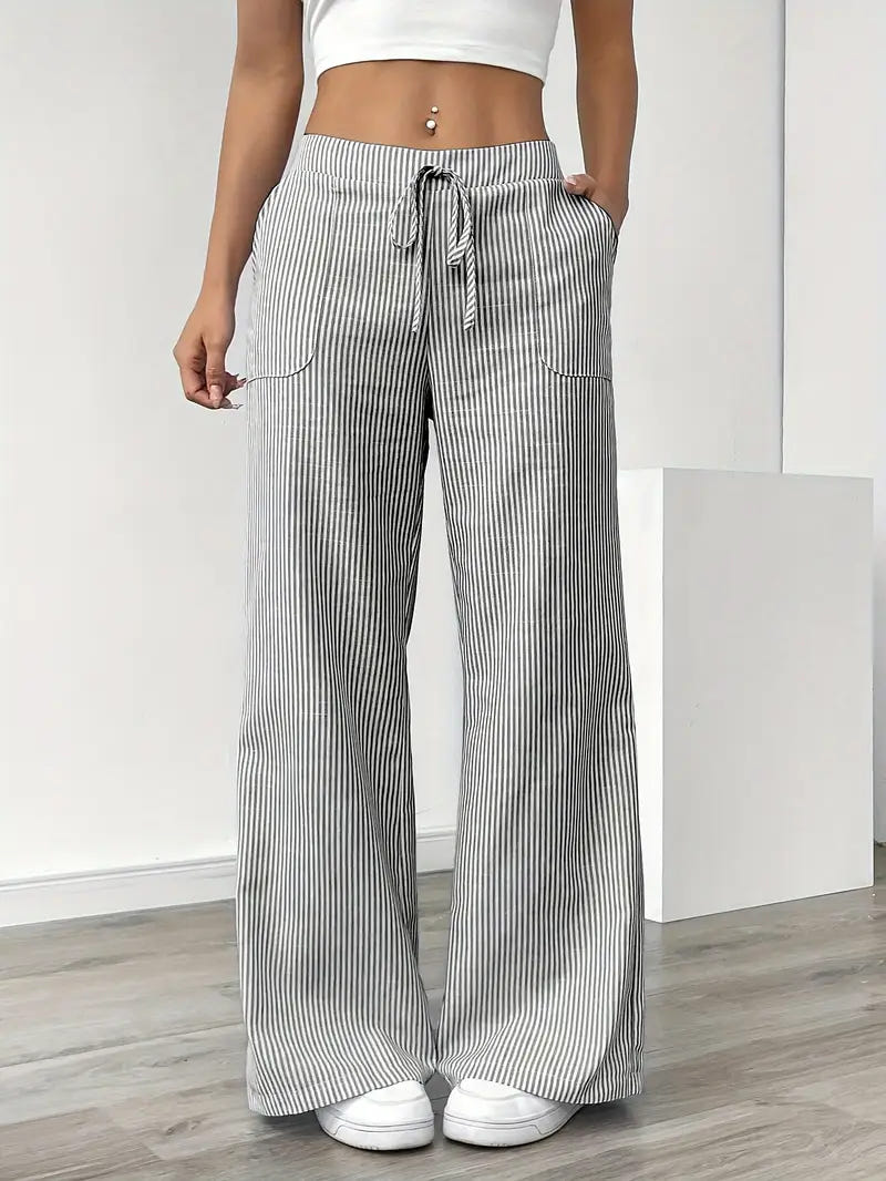 Marbella | Women's Wide Leg Striped Drawstring Beach Pants
