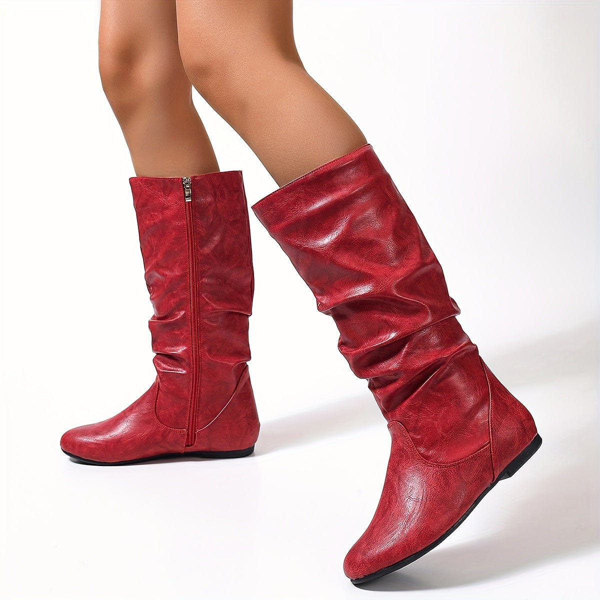 Fenara | Women's Slouch Flat Side Zip Mid-Calf Boot