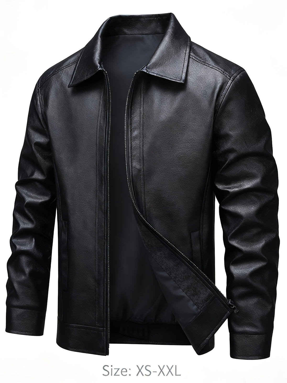Maddox | Men's Zip Faux Leather Collared Bomber Jacket