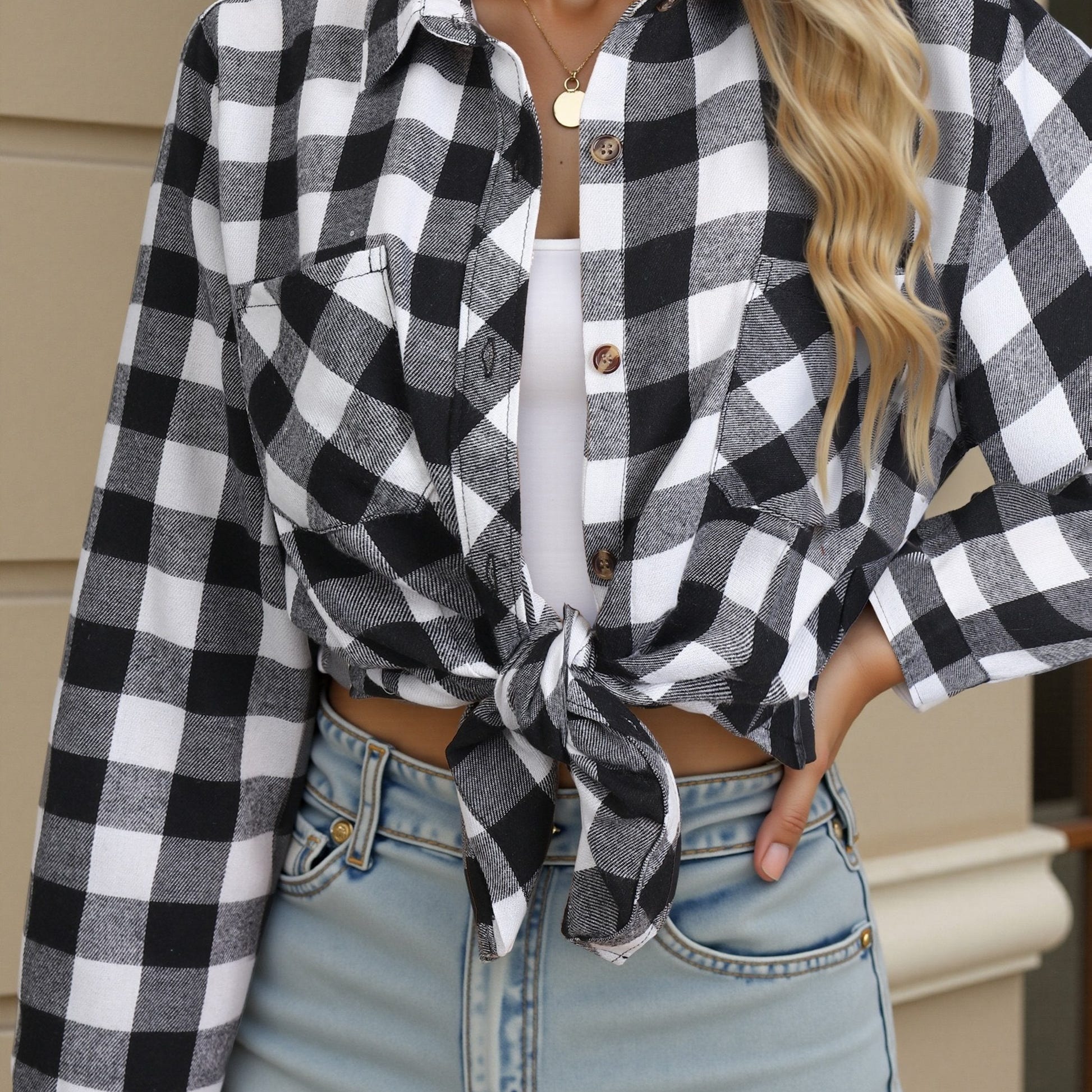 Wrenlee | Women's Relaxed Buffalo Check Plaid Button Up Shirt