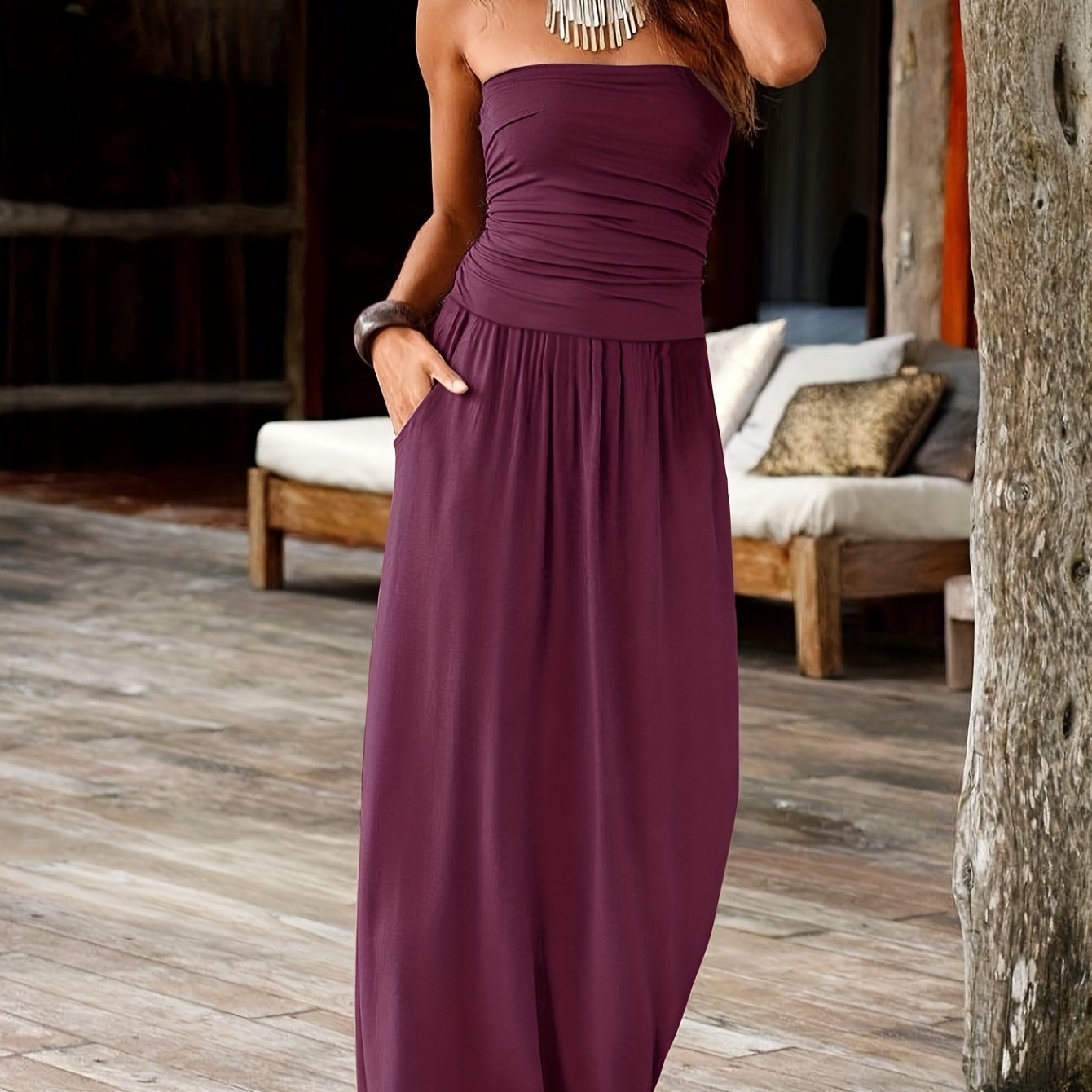 Marlowe | Women's Strapless Bandeau Pocket Maxi Dress