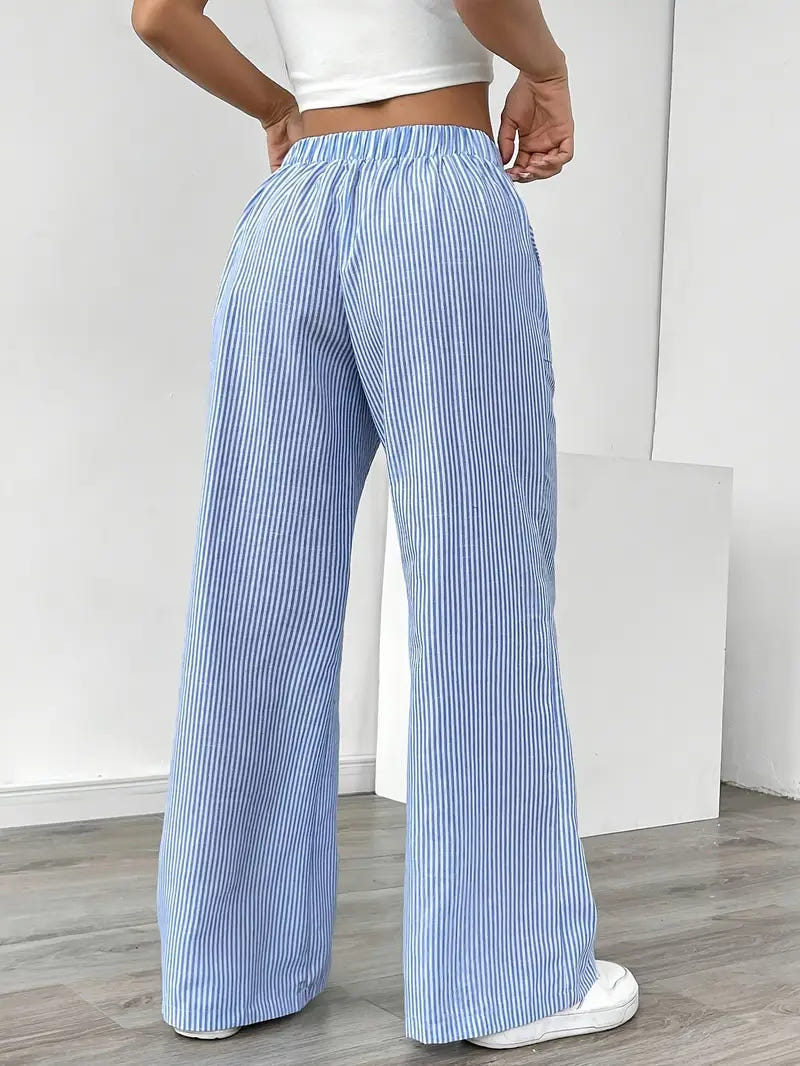 Marbella | Women's Wide Leg Striped Drawstring Beach Pants