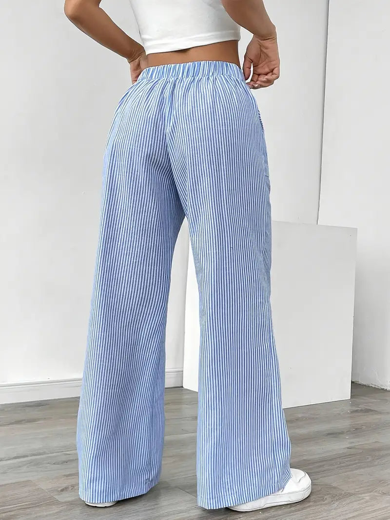 Marbella | Women's Wide Leg Striped Drawstring Beach Pants