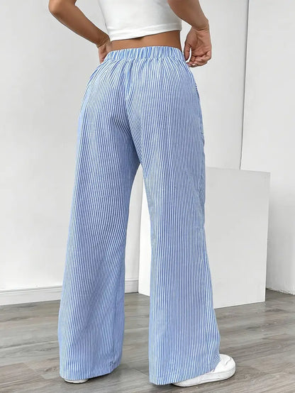 Marbella | Women's Wide Leg Striped Drawstring Beach Pants