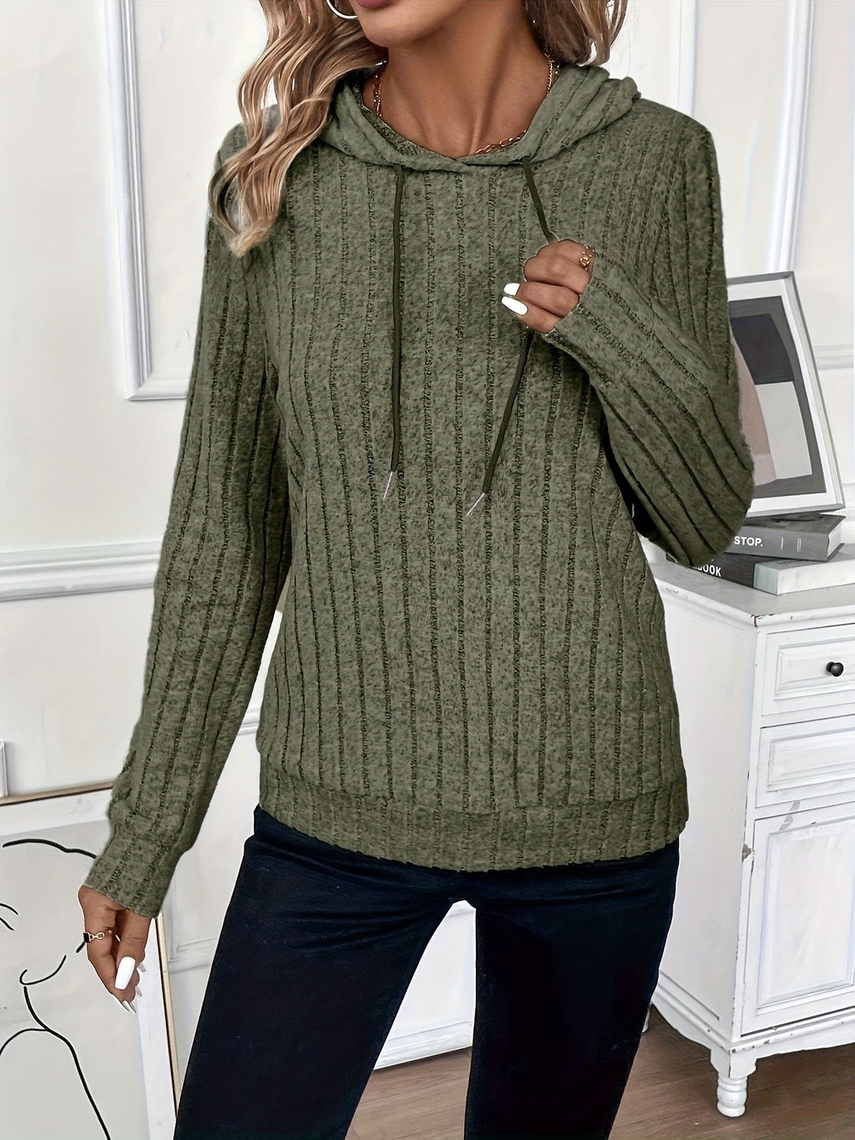 Cassidy | Women's Cozy Ribbed Textured Drawstring Hoodie