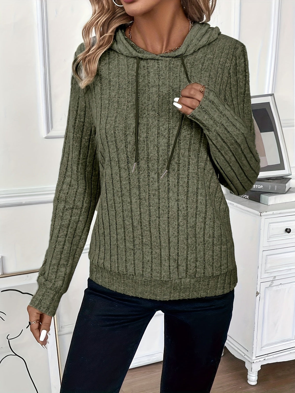 Cassidy | Women's Cozy Ribbed Textured Drawstring Hoodie