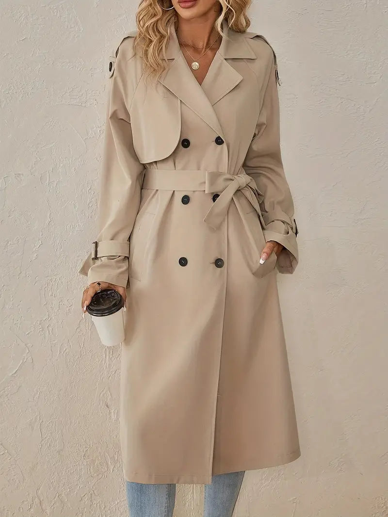 Marlowick | Women's Long Double-Breasted Belted-Cuff Trench Coat