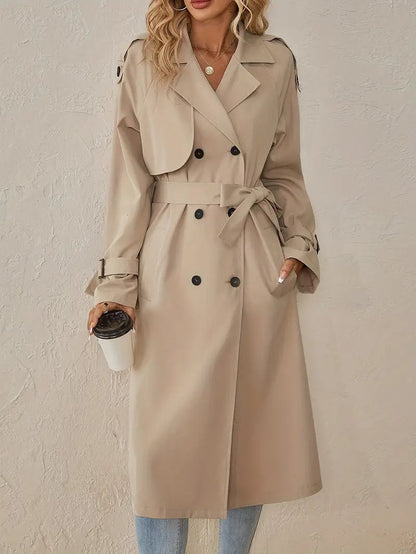 Marlowick | Women's Long Double-Breasted Belted-Cuff Trench Coat