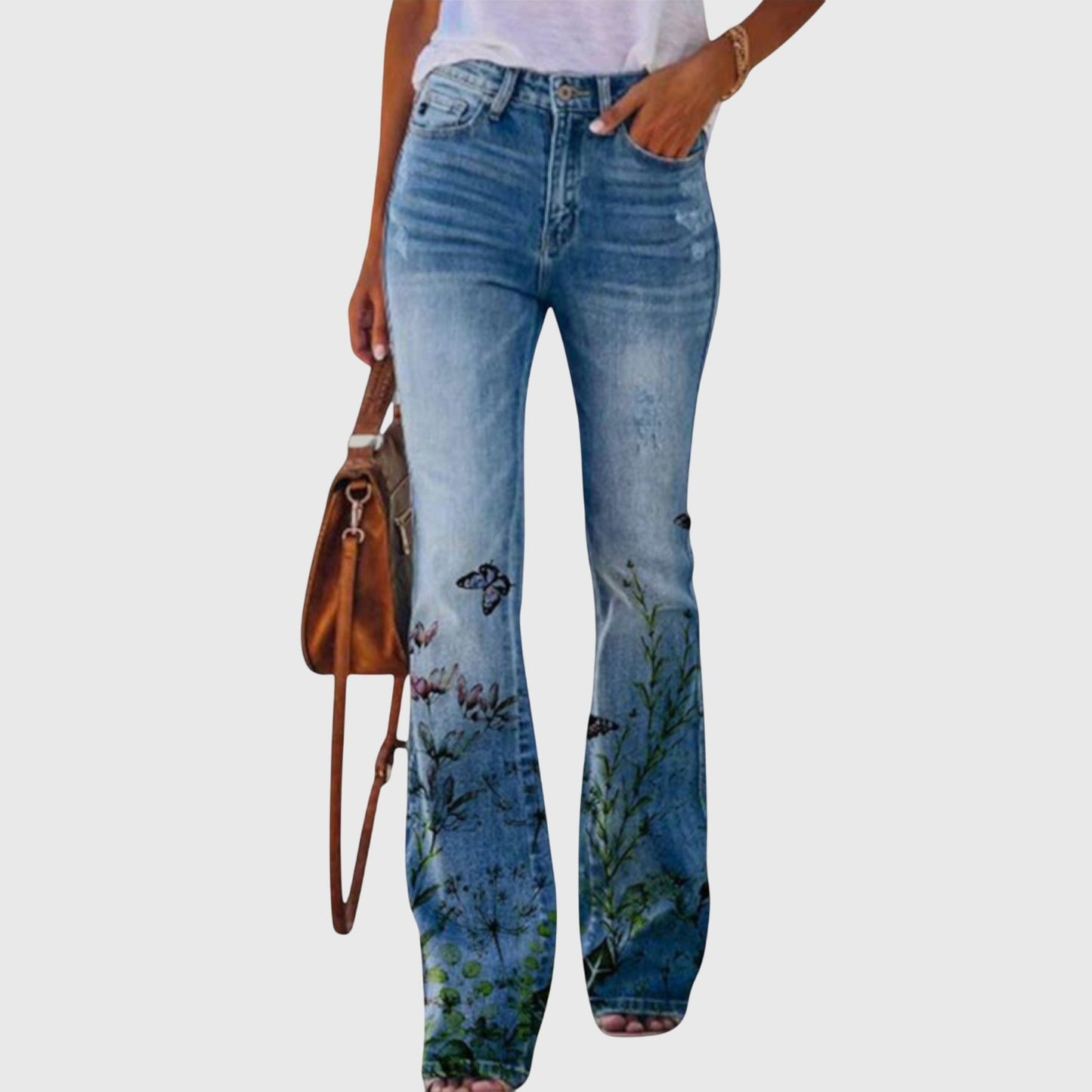 Marigold | Women's High-Waisted Floral Print Flare Denim Jeans