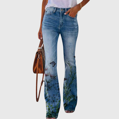 Marigold | Women's High-Waisted Floral Print Flare Denim Jeans