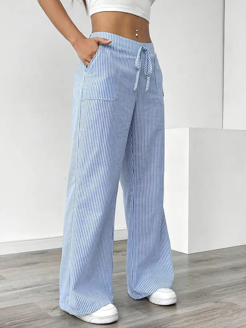 Marbella | Women's Wide Leg Striped Drawstring Beach Pants