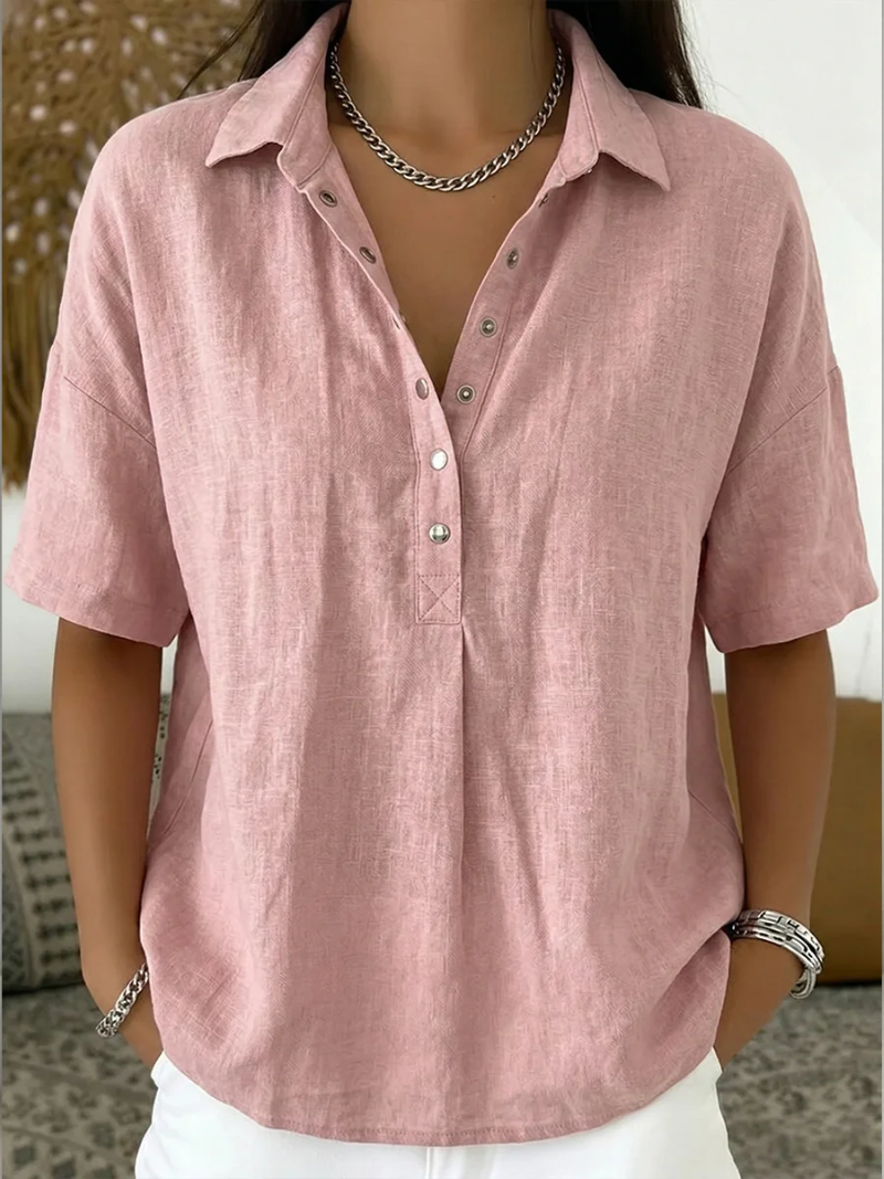 Waverly | Women's Relaxed Short Sleeve Collared Button Down Blouse