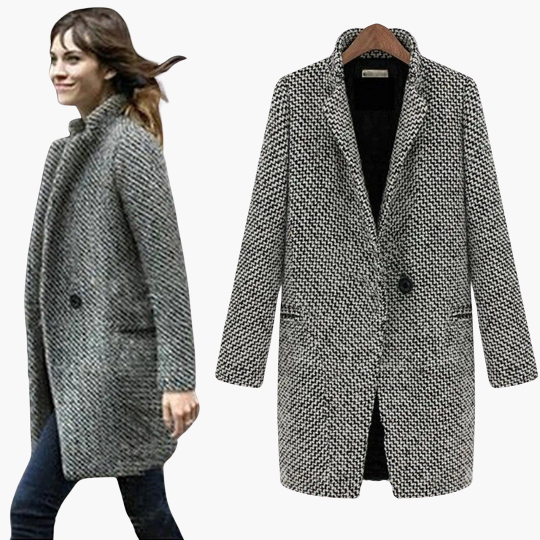 Marlowe | Women's Longline Tailored Herringbone Wool Blend Coat