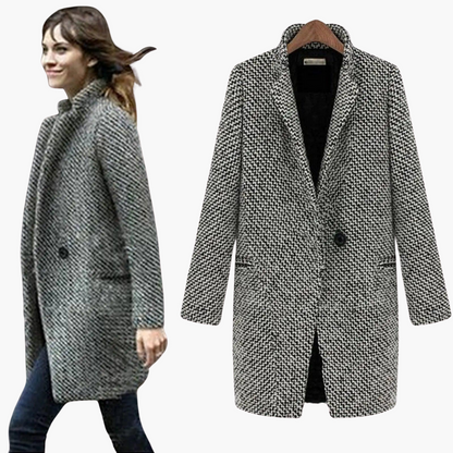 Marlowe | Women's Longline Tailored Herringbone Wool Blend Coat