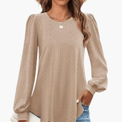 Elowen | Women's Eyelet Lantern Sleeve Round Neck Top