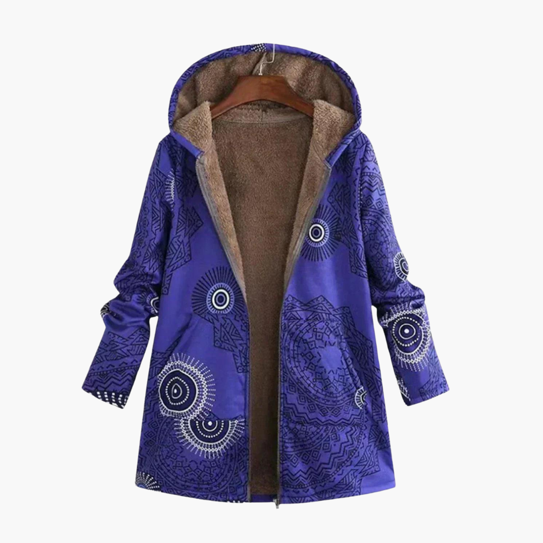 Marisol | Women's Hooded Sherpa-Lined Geometric Print Parka Jacket