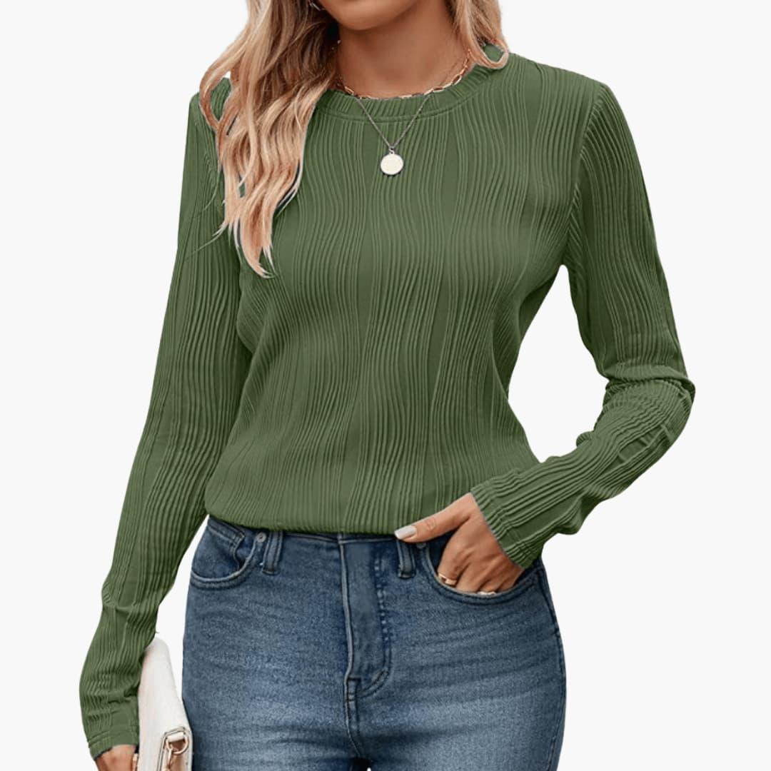 Serena | Women's Ribbed Textured Long Sleeve Fitted Top