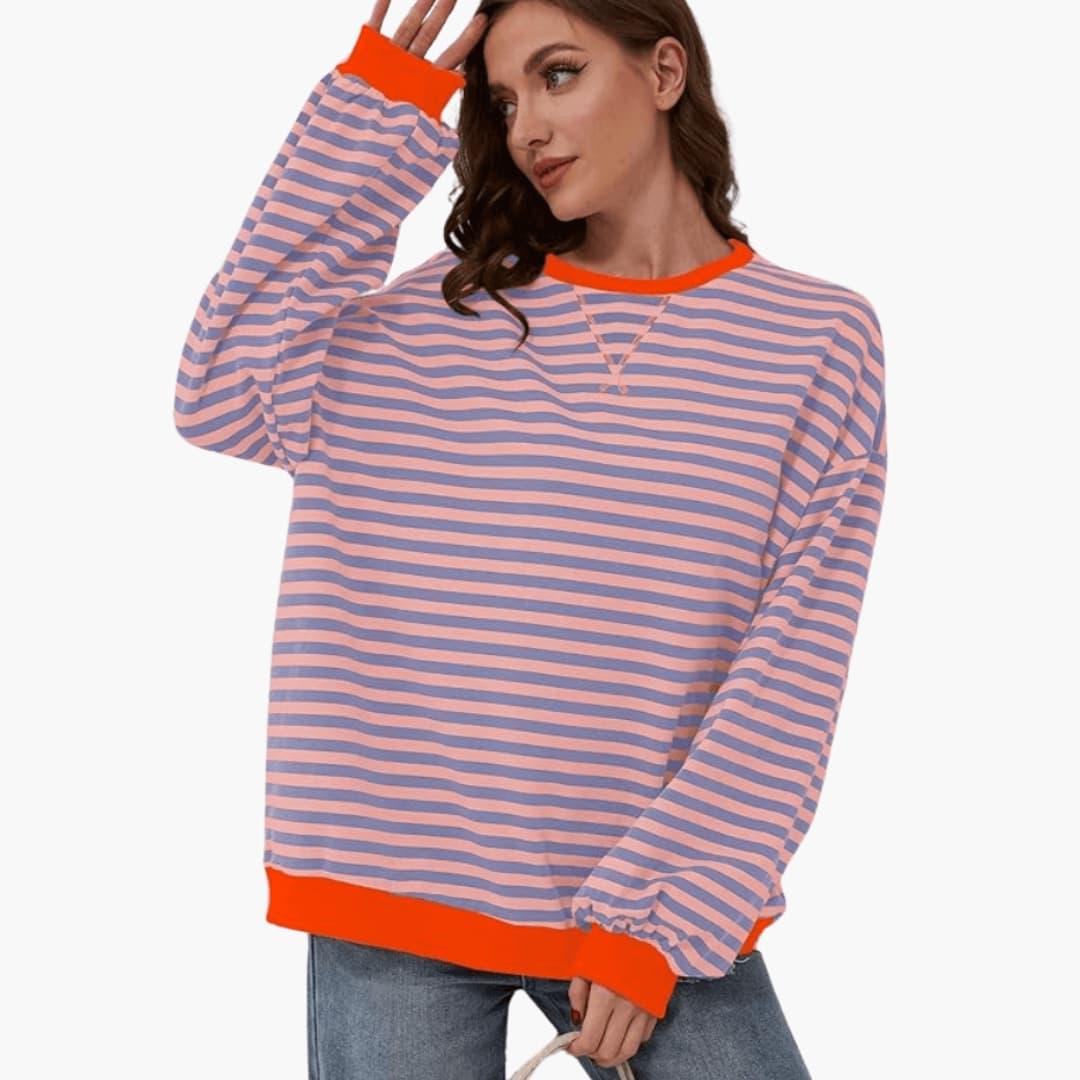 Marlowe | Women's Striped Relaxed Fit Long Sleeve Sweater