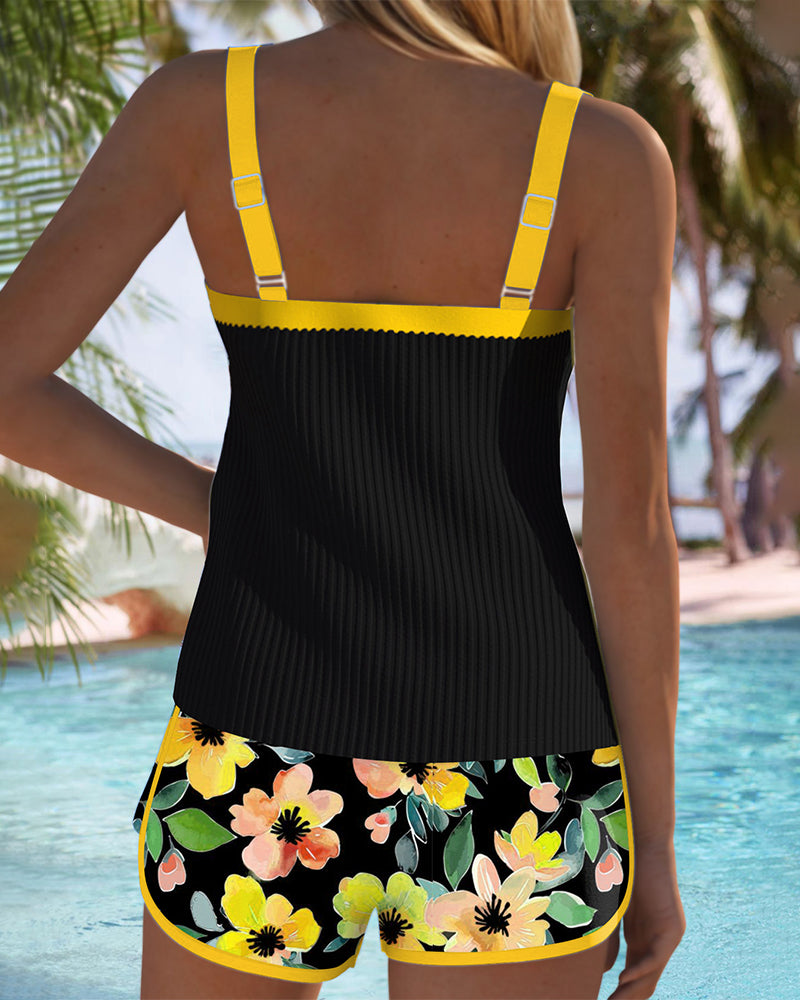Anastasia | Tankini Set Floral Shorts Ribbed Tummy Control