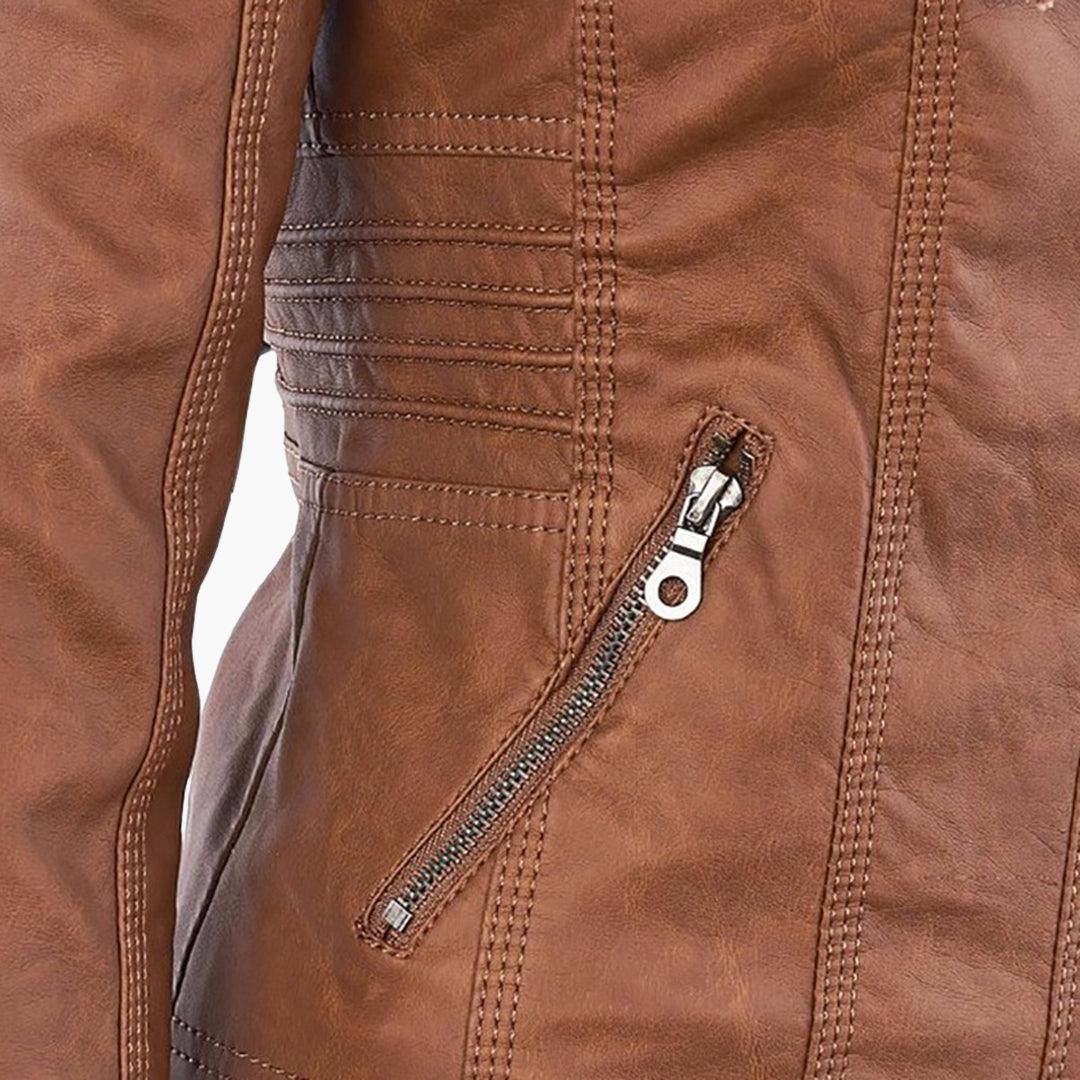 Harlow | Women's Hooded Faux Leather Zip-Up Moto Jacket