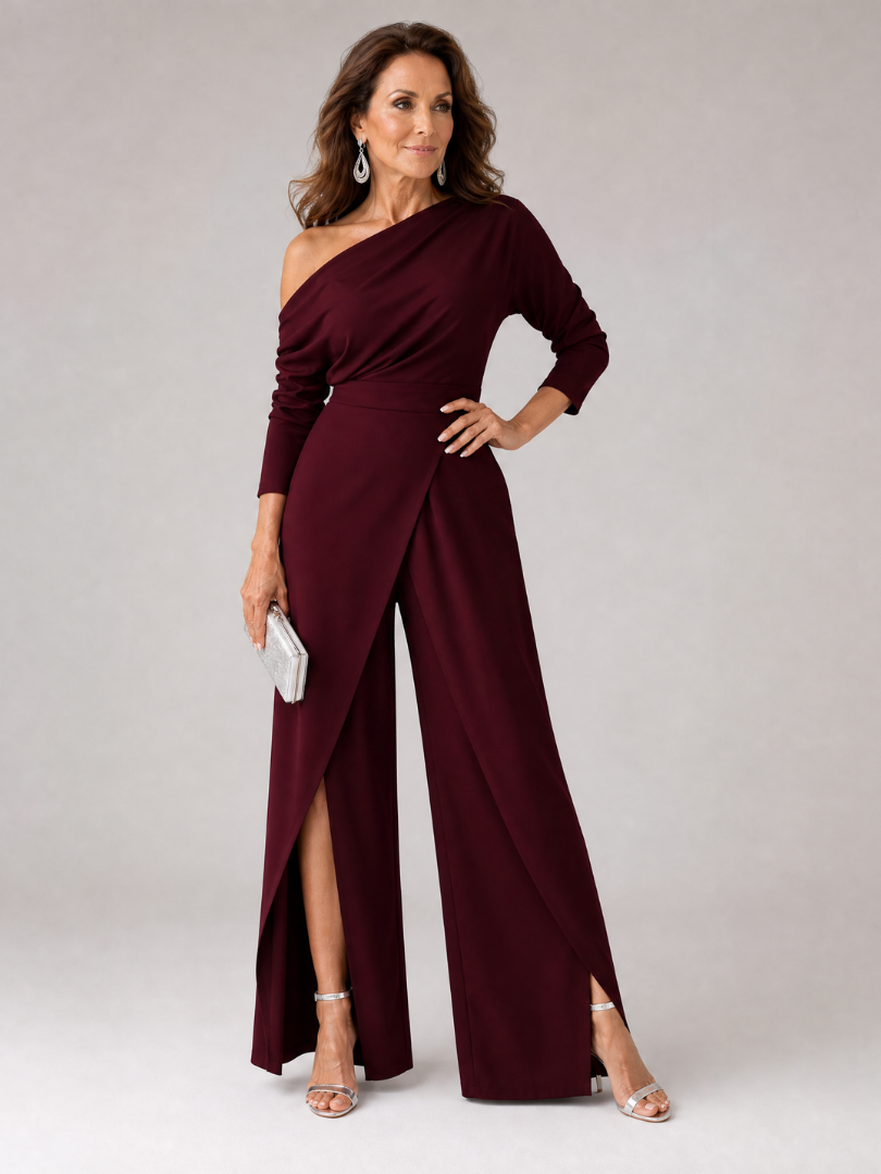 Elena | Women's One Shoulder Wide Leg Formal Jumpsuit