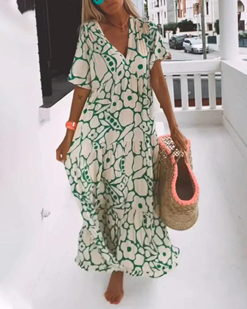 Daisy | Floral V Neck Flutter Sleeve Boho Maxi Summer Dress