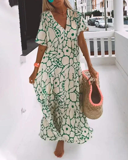 Daisy | Floral V Neck Flutter Sleeve Boho Maxi Summer Dress