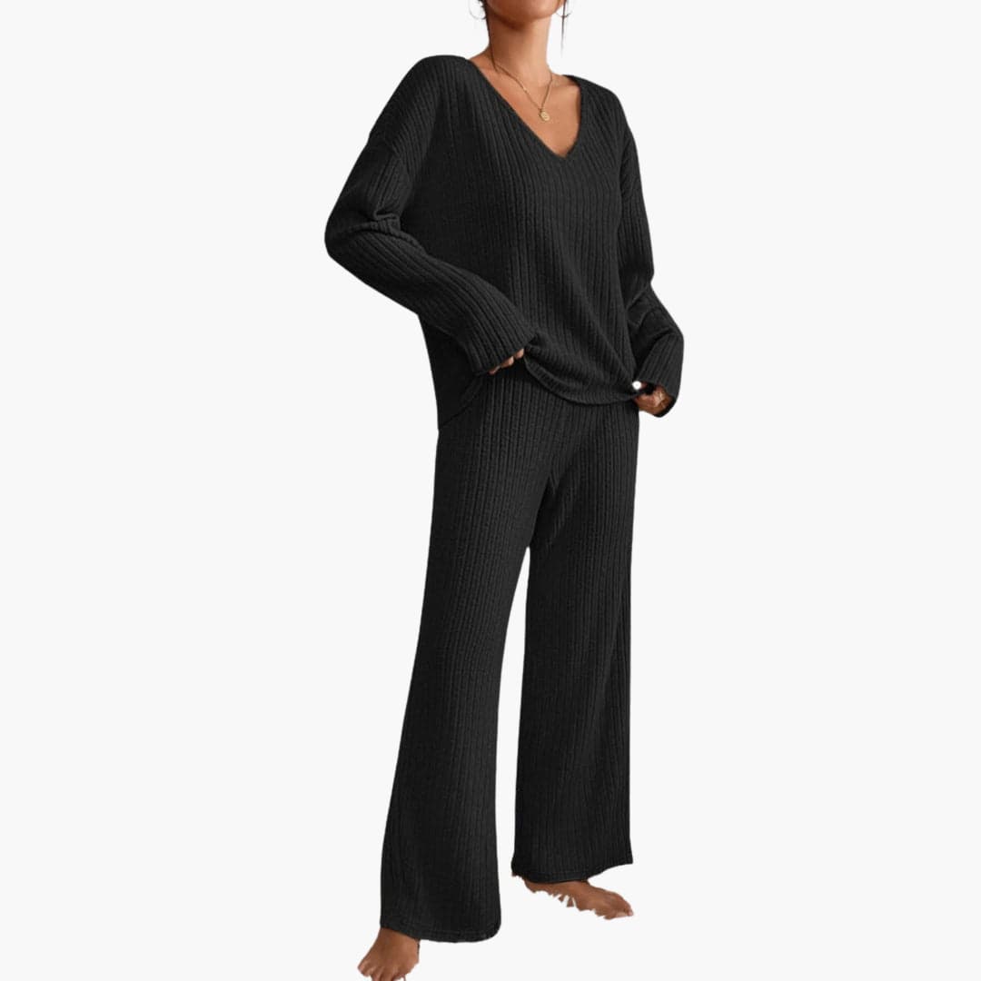 Selene | Women's Ribbed Knit V-Neck Lounge Set