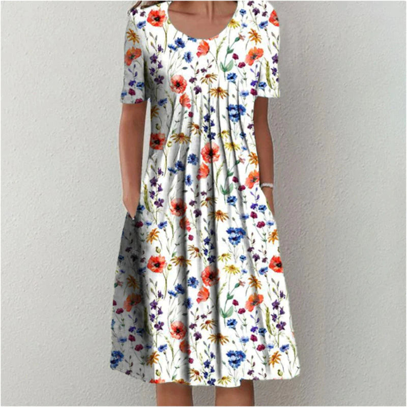 Poppy | Floral Print Short Sleeve Loose Casual Midi Dress