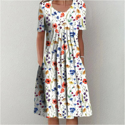Poppy | Floral Print Short Sleeve Loose Casual Midi Dress